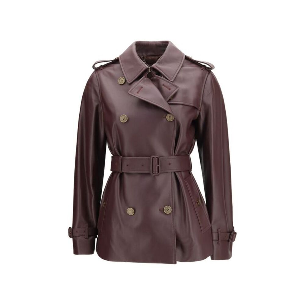 Burberry Bordeaux Calf Leather Bos Taurus Full-Length Women's Jacket